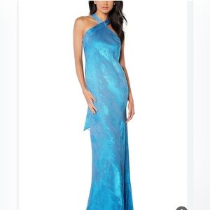 High Neck Blue Evening Dress